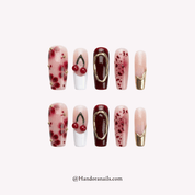 Cherry Crimson red coffin cat eye press-on nails by Handora