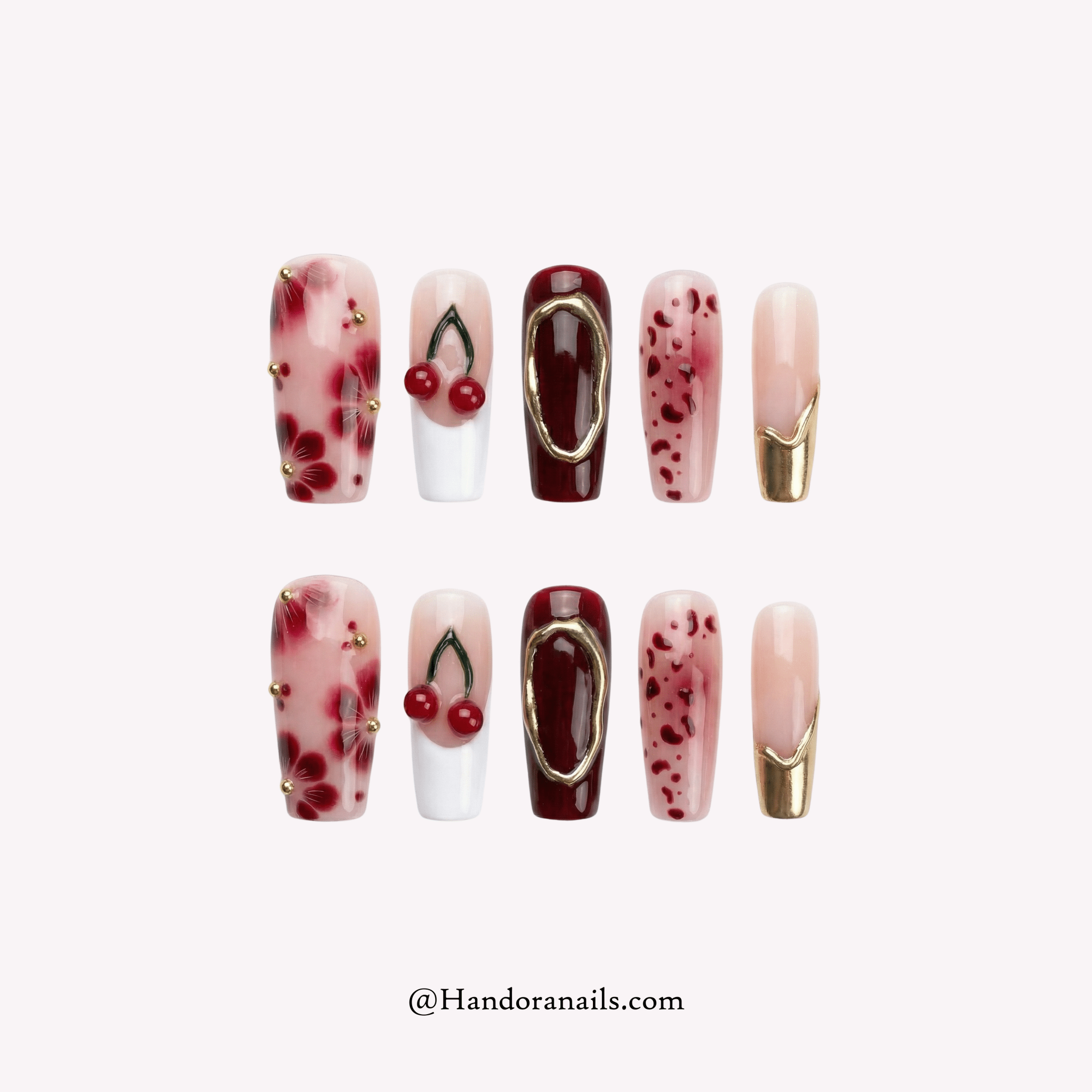 Cherry Crimson red coffin cat eye press-on nails by Handora
