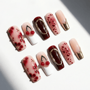 Cherry Crimson cat eye nail design – handmade press-on nails by Handora