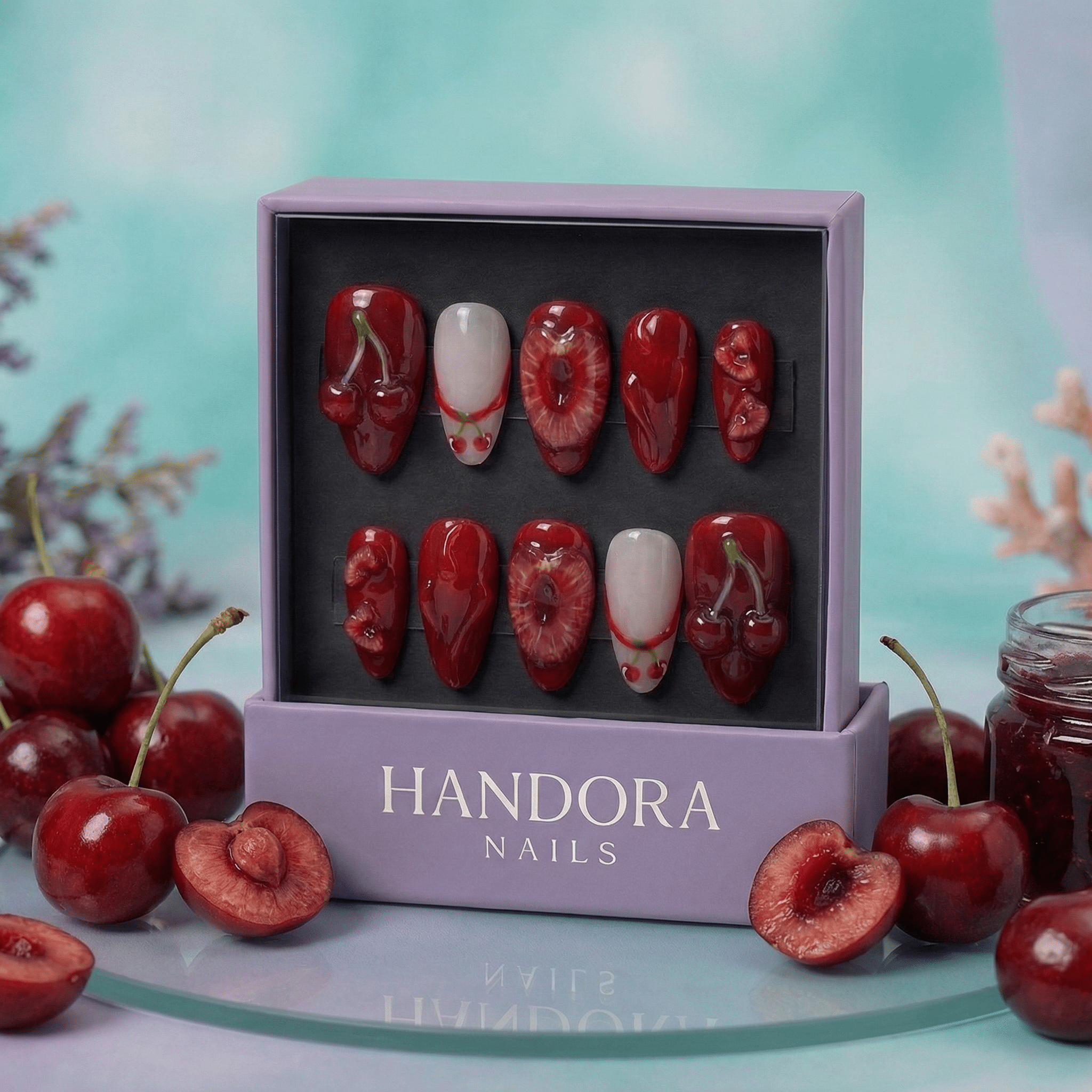 Cherry Crush full press-on nail set – sizes XS–L by Handora