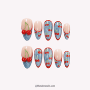 Cherry Denim red y2k press-on nails by Handora