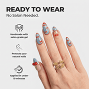 Cherry Denim press-on nails – design close-up by Handora