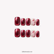 Cherry Glow Christmas press-on nails - white background by Handora Nails