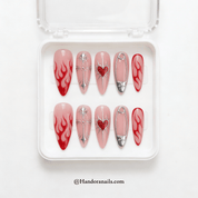 Cherry Spark press-on nails – design close-up by Handora