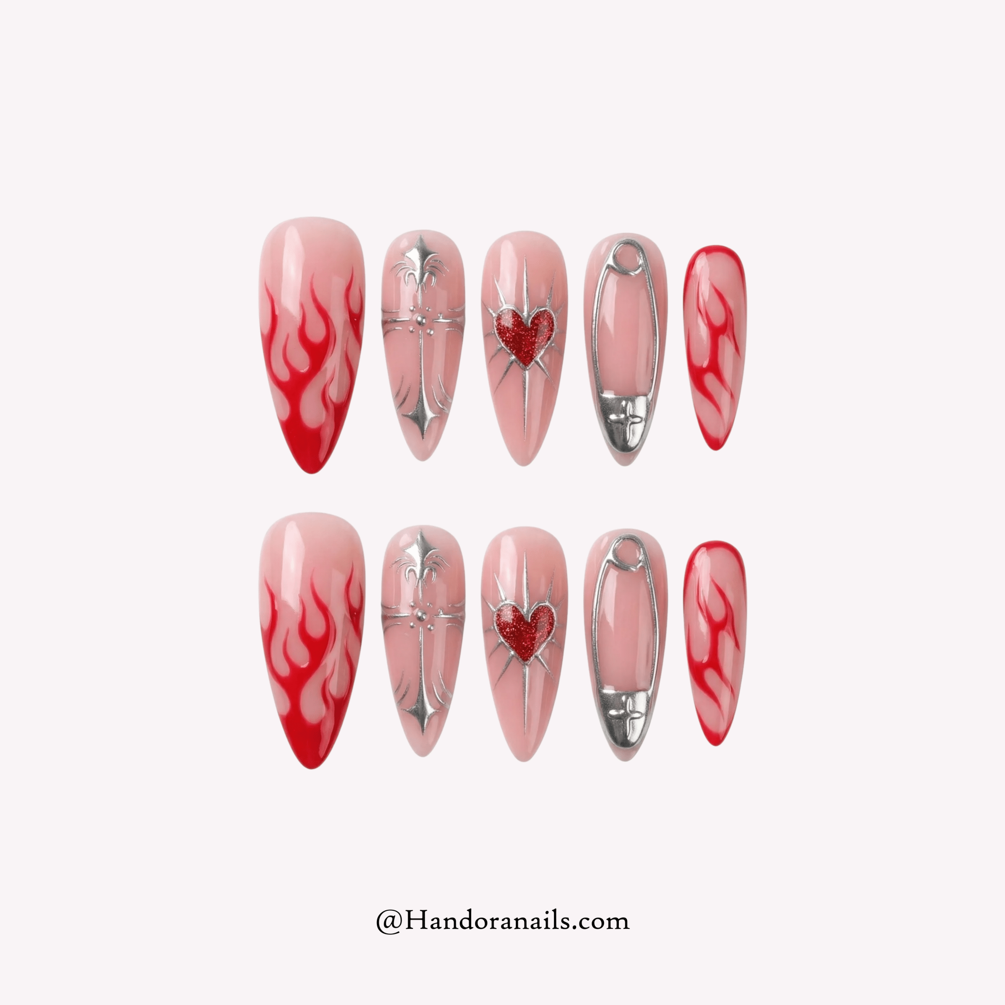 Cherry Spark red 3d press-on nails by Handora