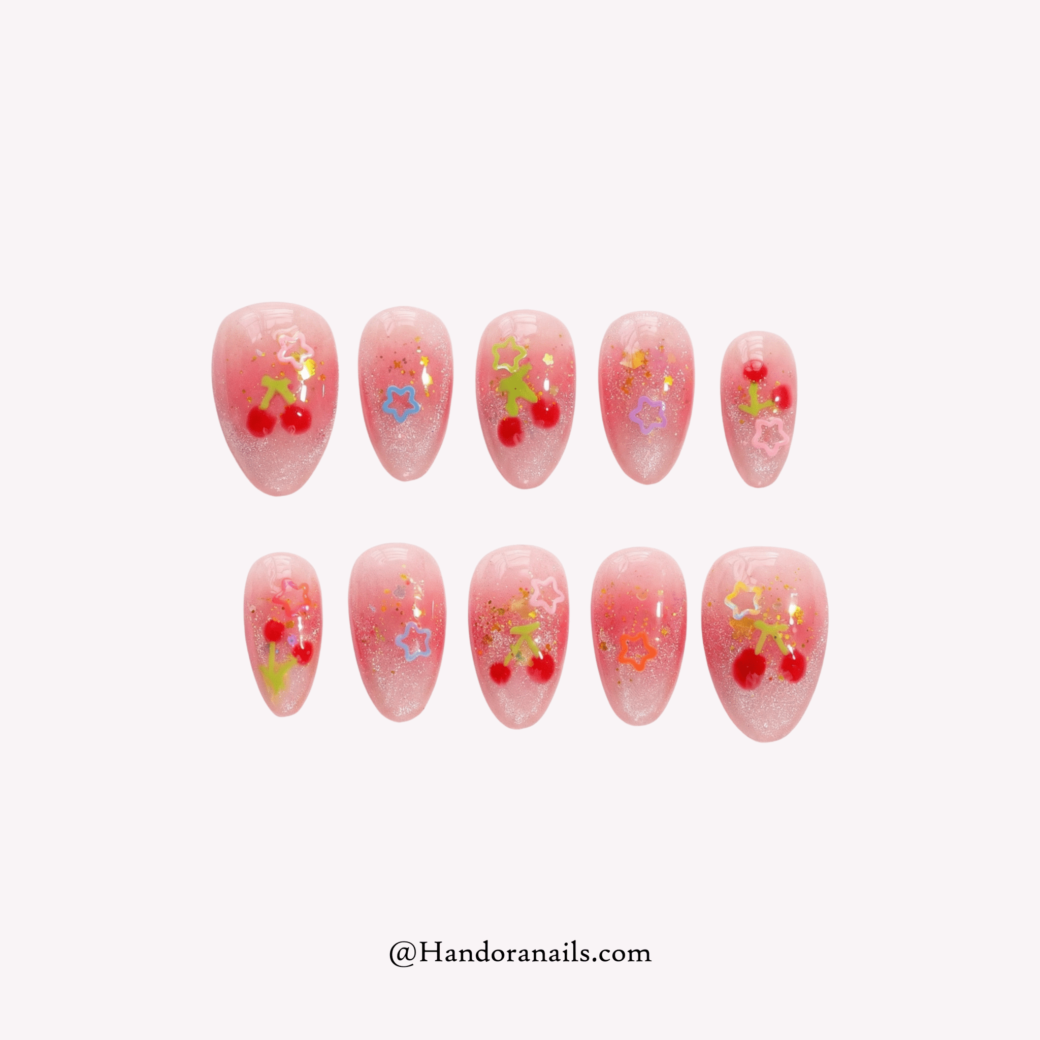 Cherry Starlet red kawaii press-on nails by Handora