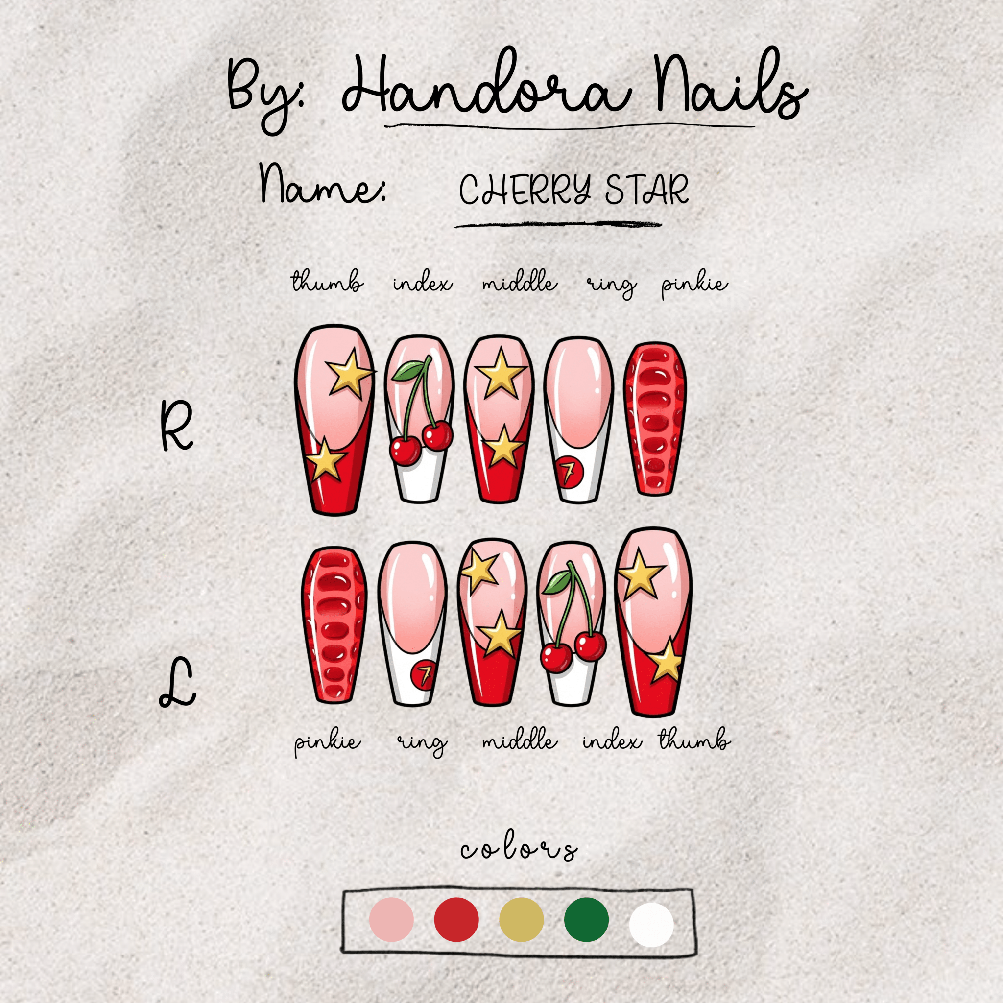 Cherry Star salon-quality handmade press-on nails by Handora