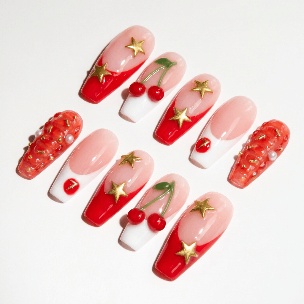 Cherry Star full press-on nail set – sizes XS–L by Handora