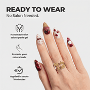 Cherry Sundae press-on nails – design close-up by Handora