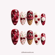 Cherry Sundae red kawaii press-on nails by Handora