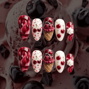 Cherry Sundae press-on nails – hand-painted reusable gel set by Handora
