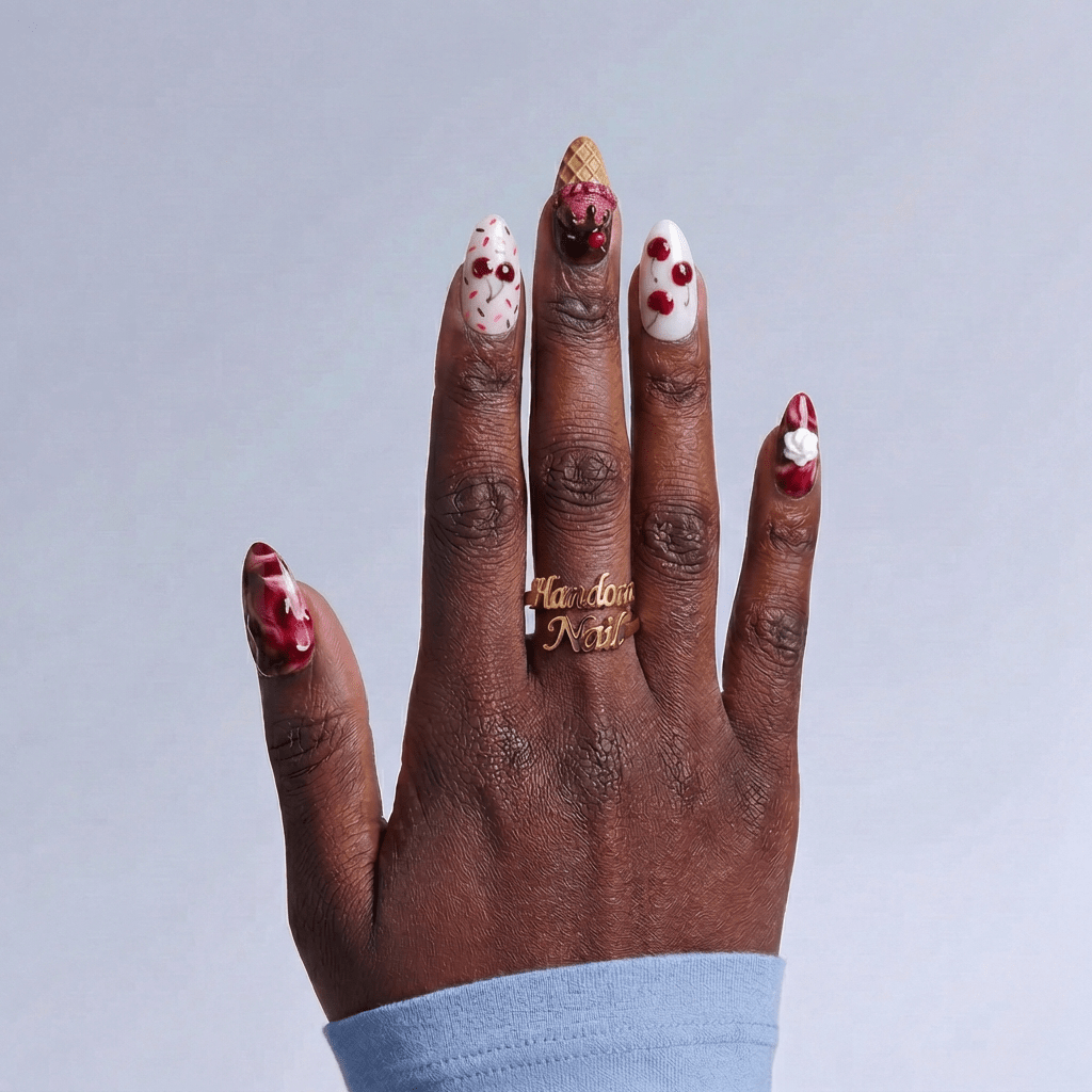 Cherry Sundae full press-on nail set – sizes XS–L by Handora