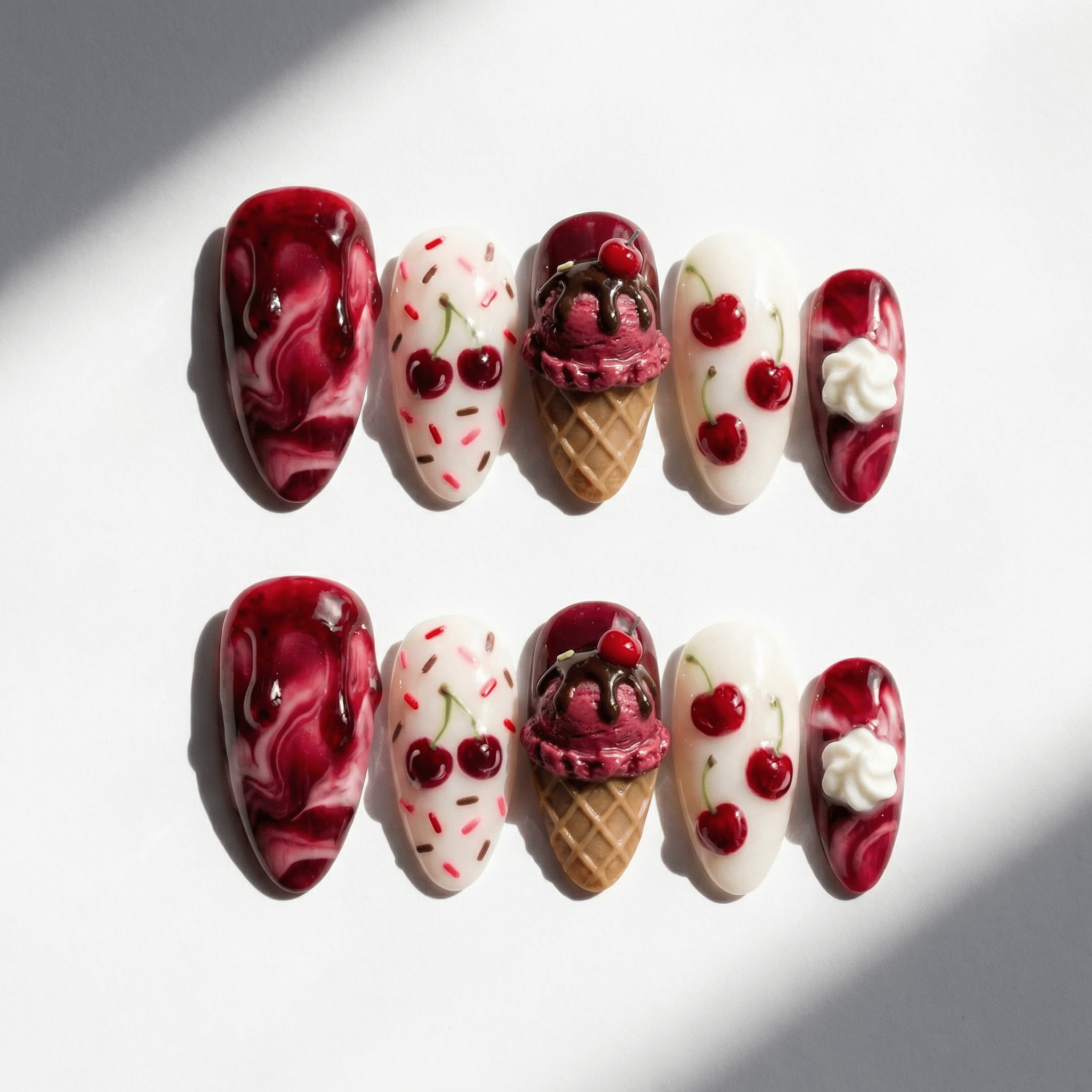 Cherry Sundae red press-on nails by Handora