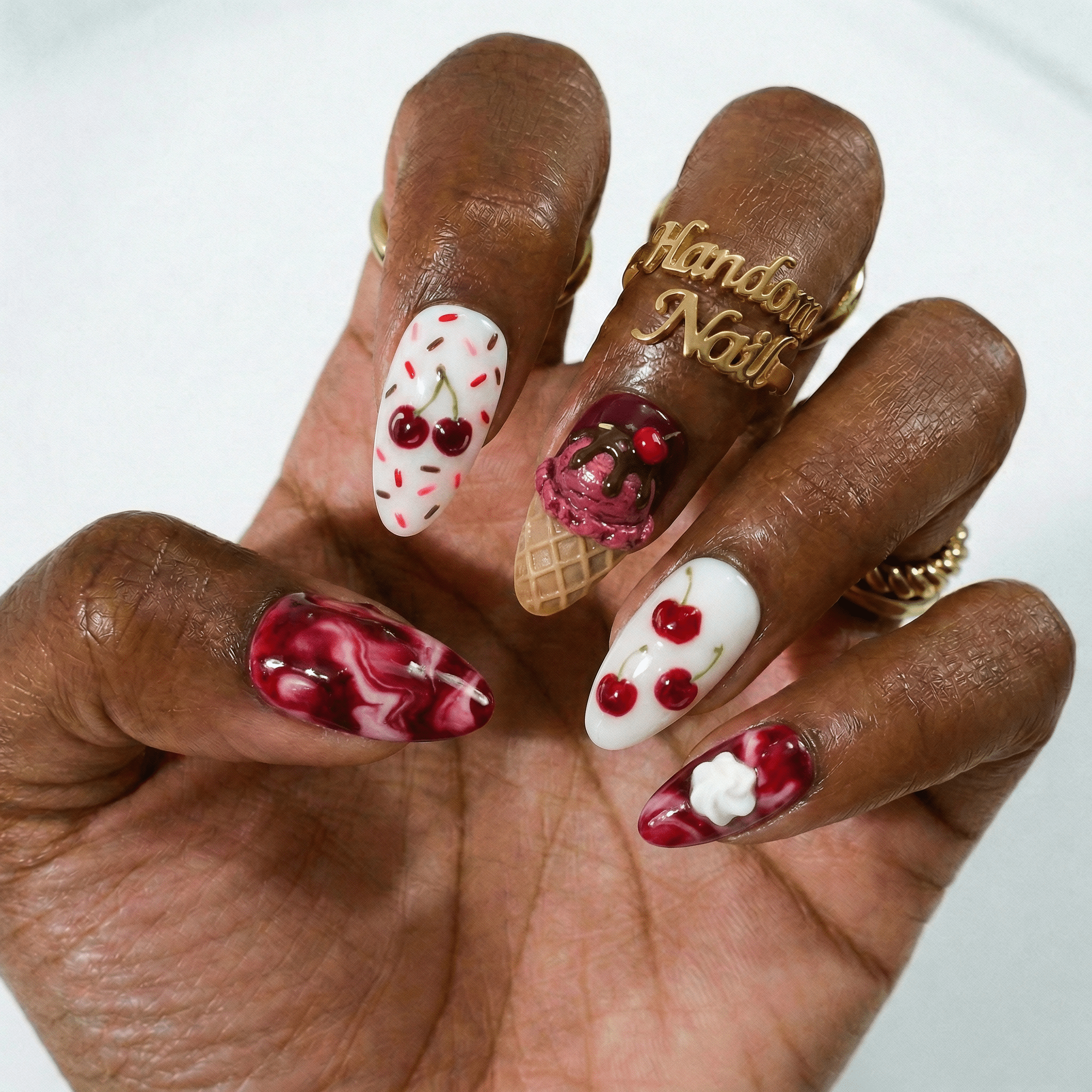 Cherry Sundae kawaii nail design – handmade press-on nails by Handora