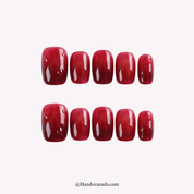 Cherry Velvet red almond floral press-on nails by Handora