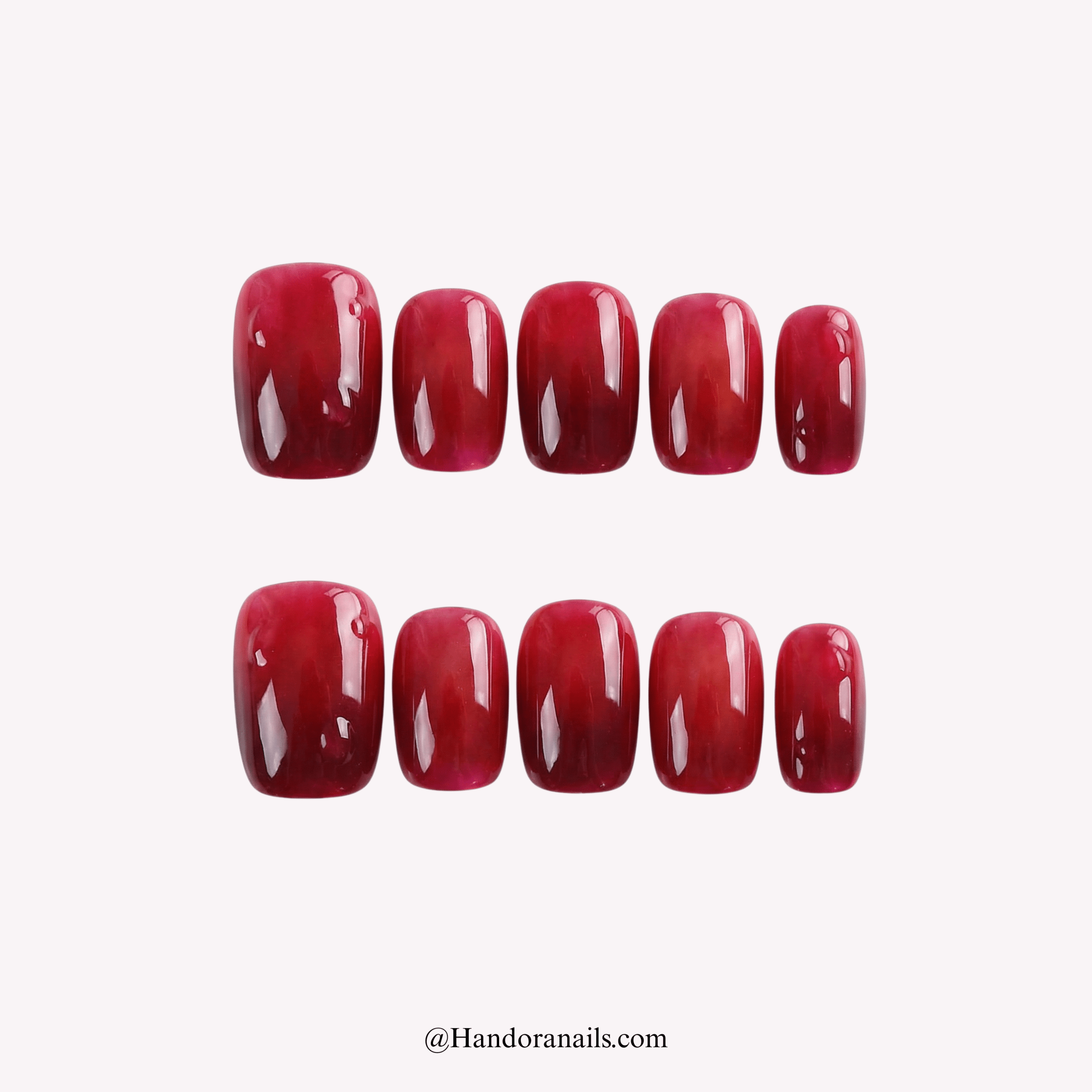Cherry Velvet red almond floral press-on nails by Handora