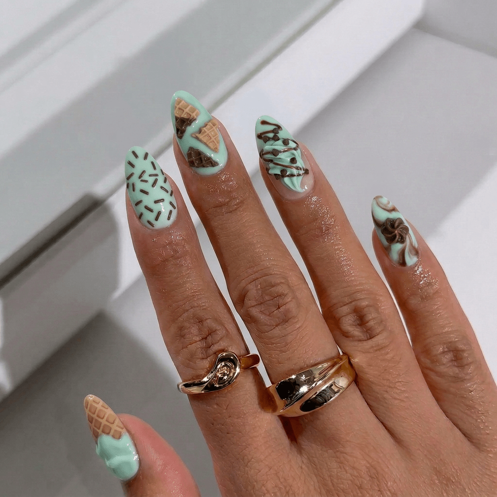 Choco Mint full press-on nail set – sizes XS–L by Handora