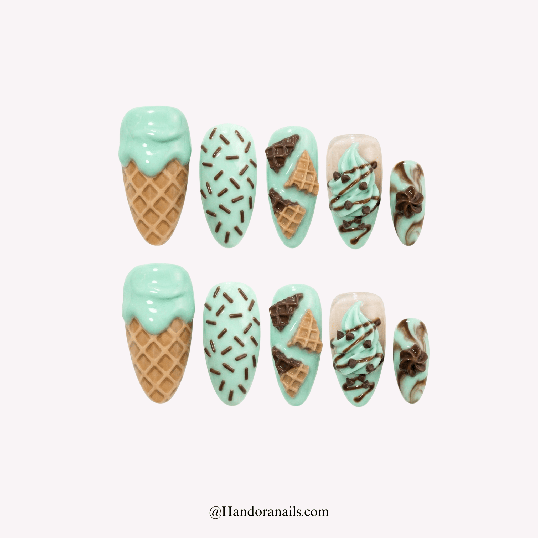 Choco Mint - Handora Nails - aesthetic nailsalmond press on nailschocolate nails
