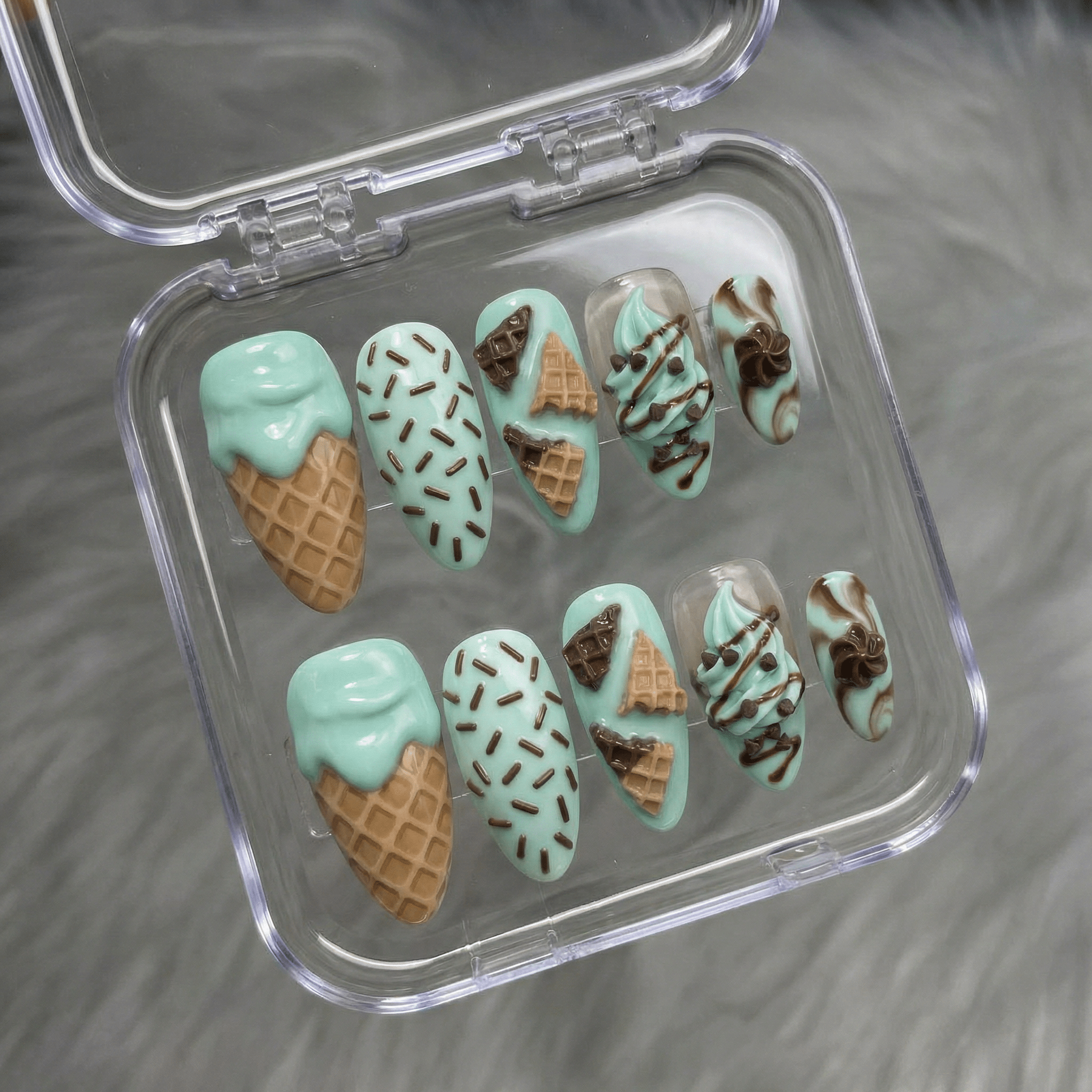 Choco Mint salon-quality handmade press-on nails by Handora