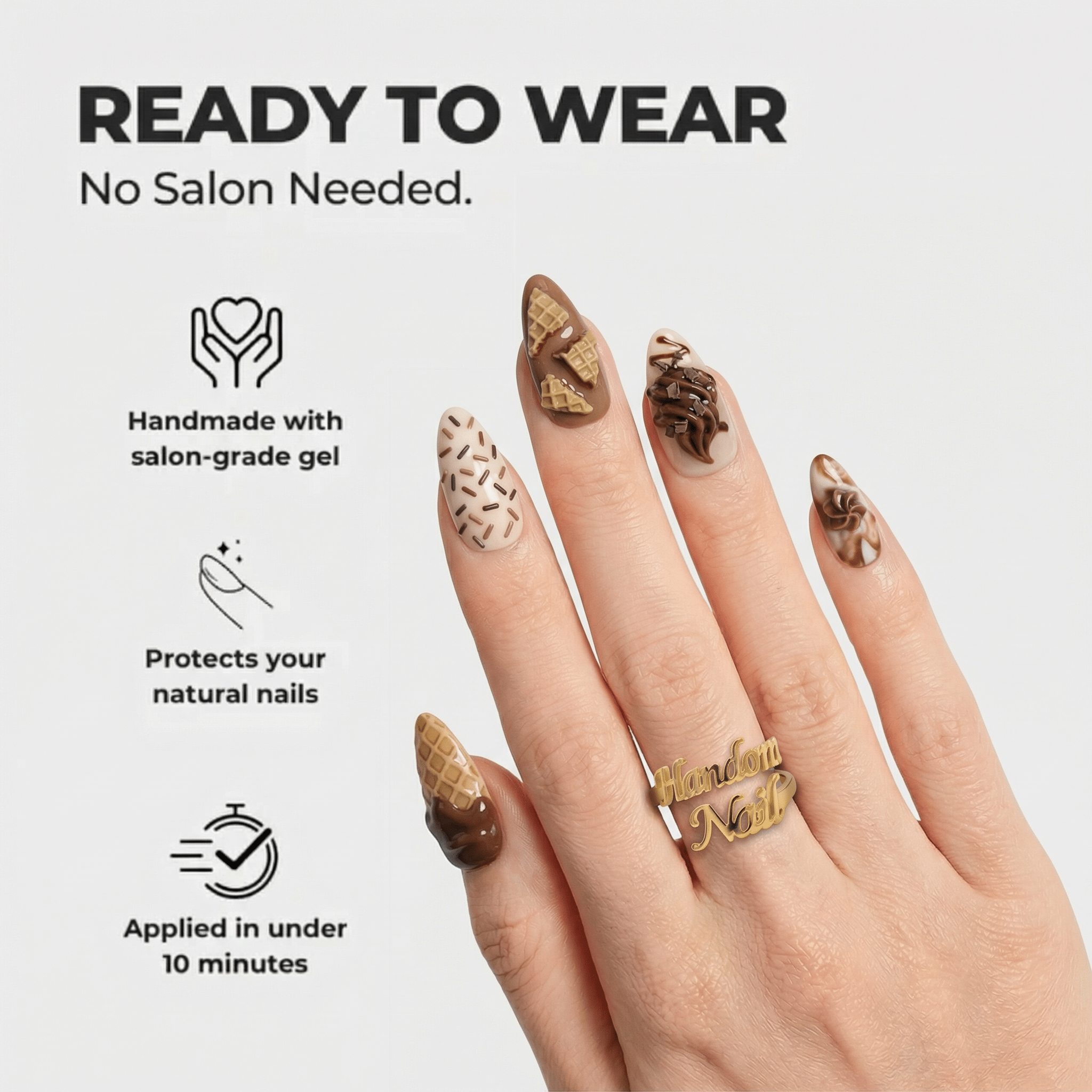 Choco Swirl kawaii nail design – handmade press-on nails by Handora