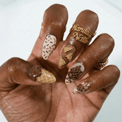 Choco Swirl press-on nails – design close-up by Handora