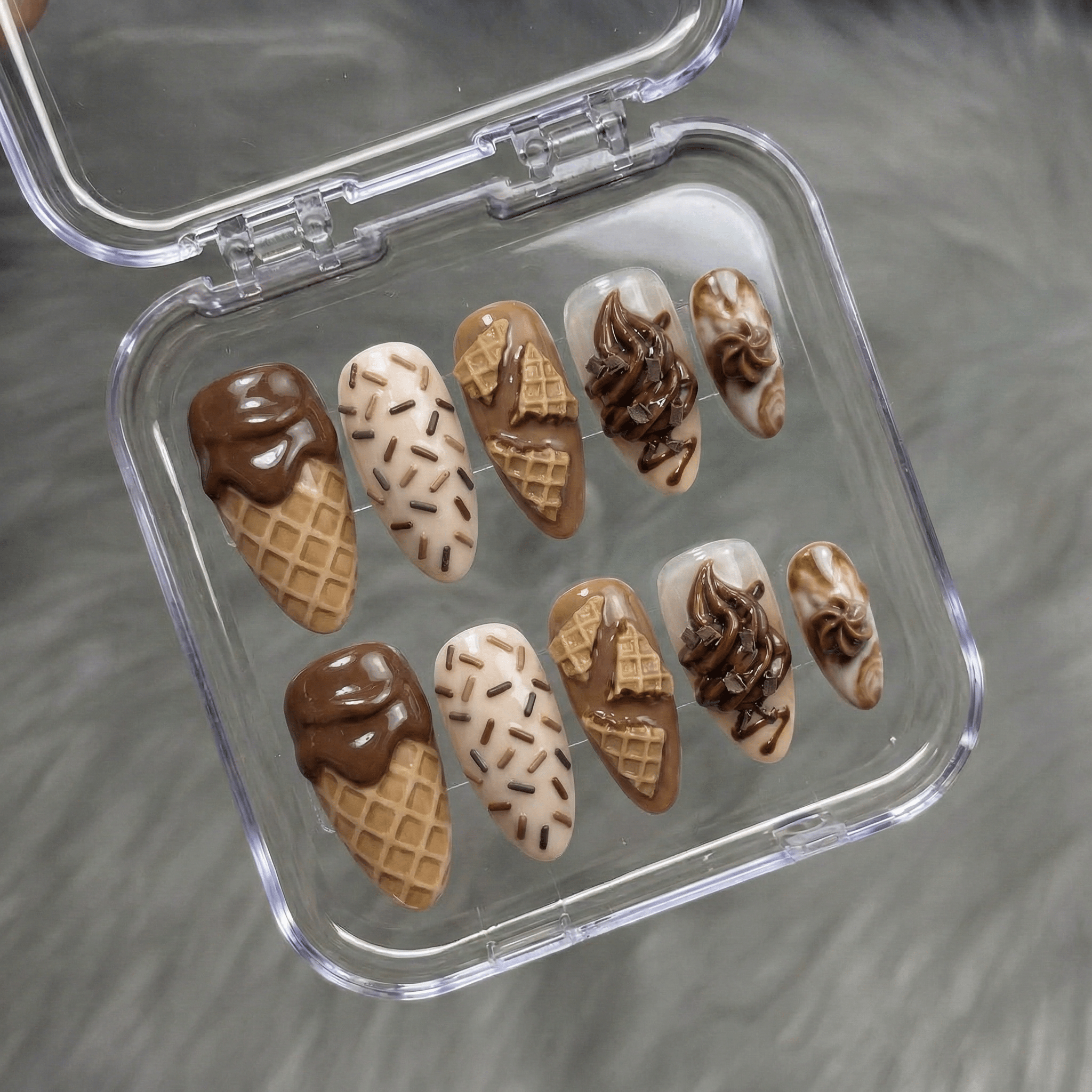 Choco Swirl full press-on nail set – sizes XS–L by Handora