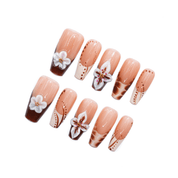 Chocolate Blossom floral nail design – handmade press-on nails by Handora