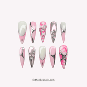 Chrome Coquette 3d press-on nails by Handora