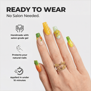 Citrus Bloom coffin press-on nails – design close-up by Handora