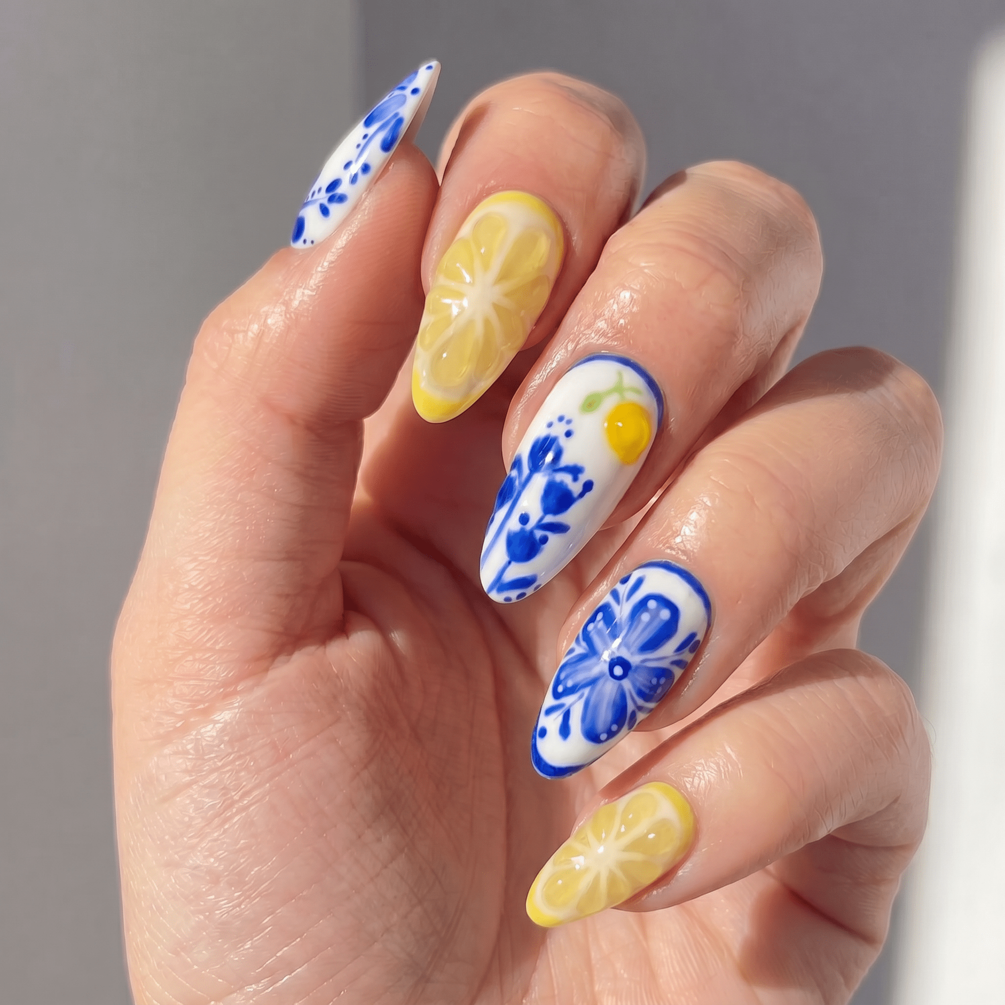 Citrus Ceramic nail design – handmade press-on nails by Handora