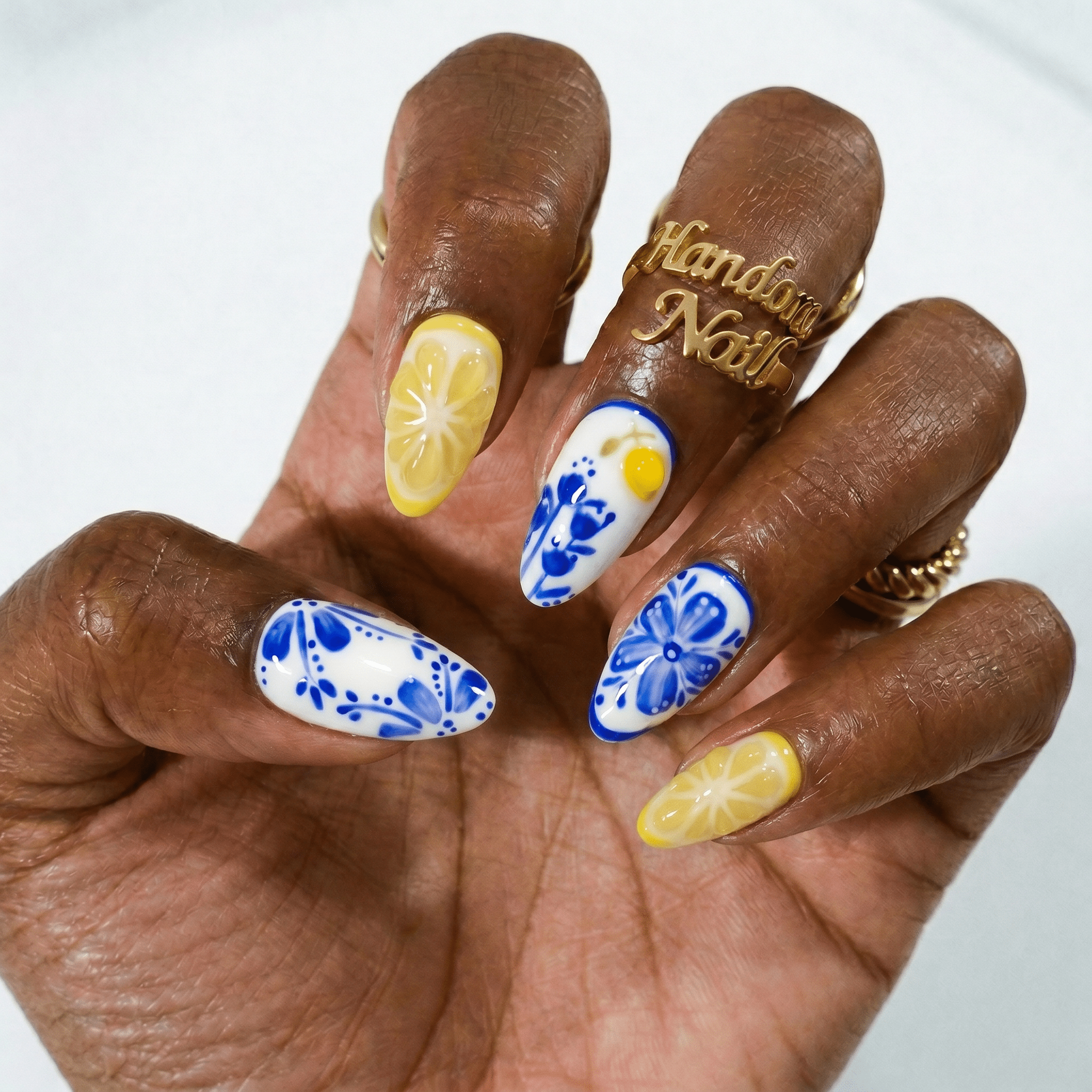 Citrus Ceramic press-on nails – hand-painted reusable gel set by Handora
