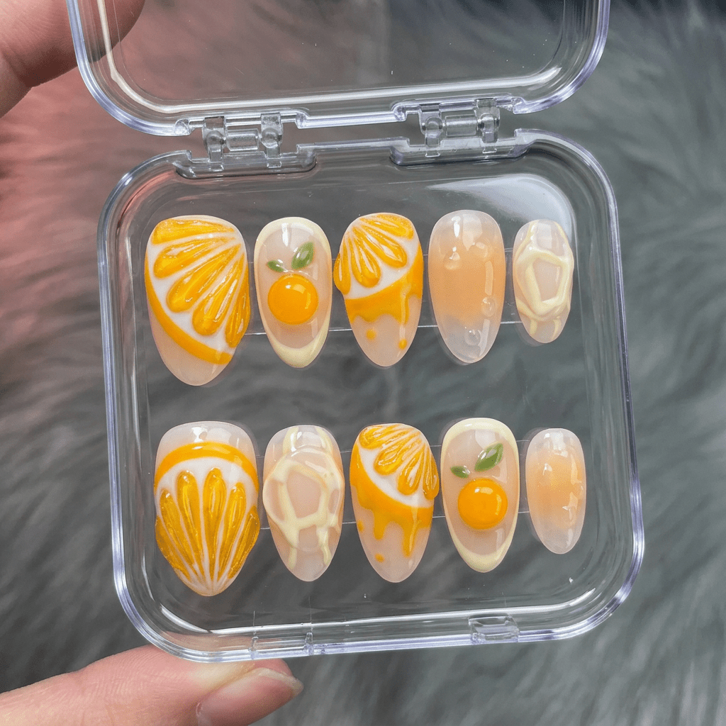 Citrus Drop salon-quality handmade press-on nails by Handora