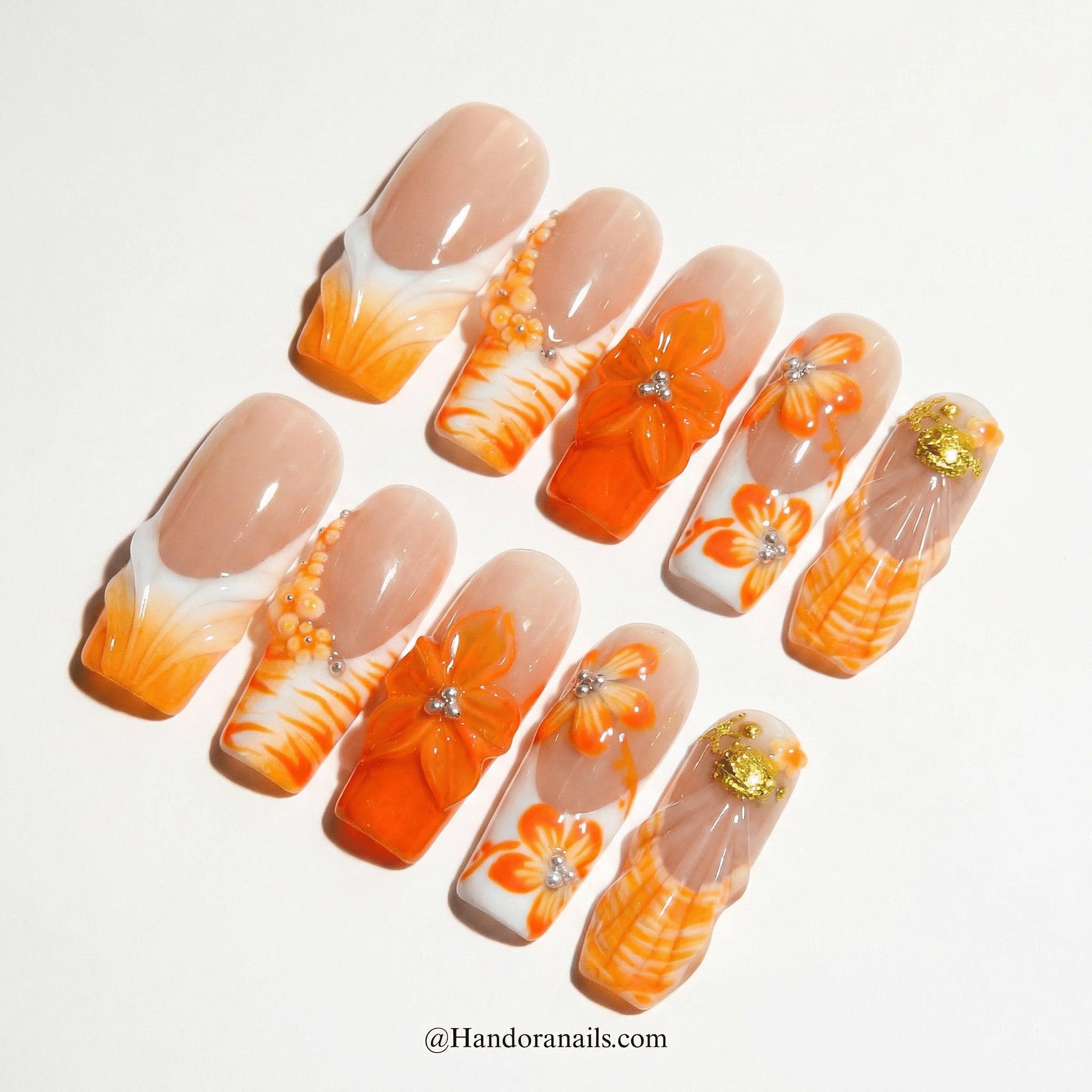 Citrus Flora full press-on nail set – sizes XS–L by Handora