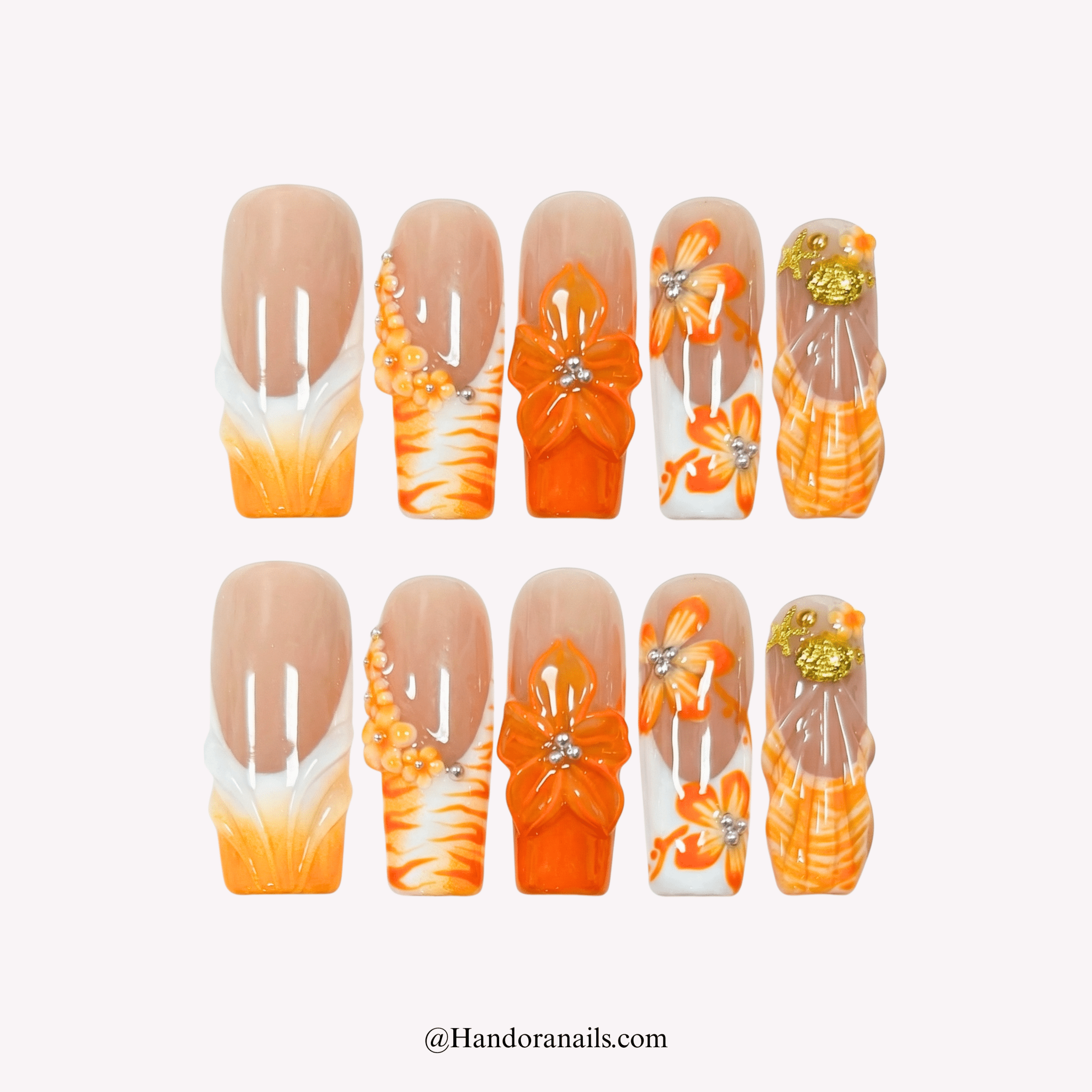 Citrus Flora square floral press-on nails by Handora