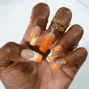 Citrus Flora square press-on nails – design close-up by Handora