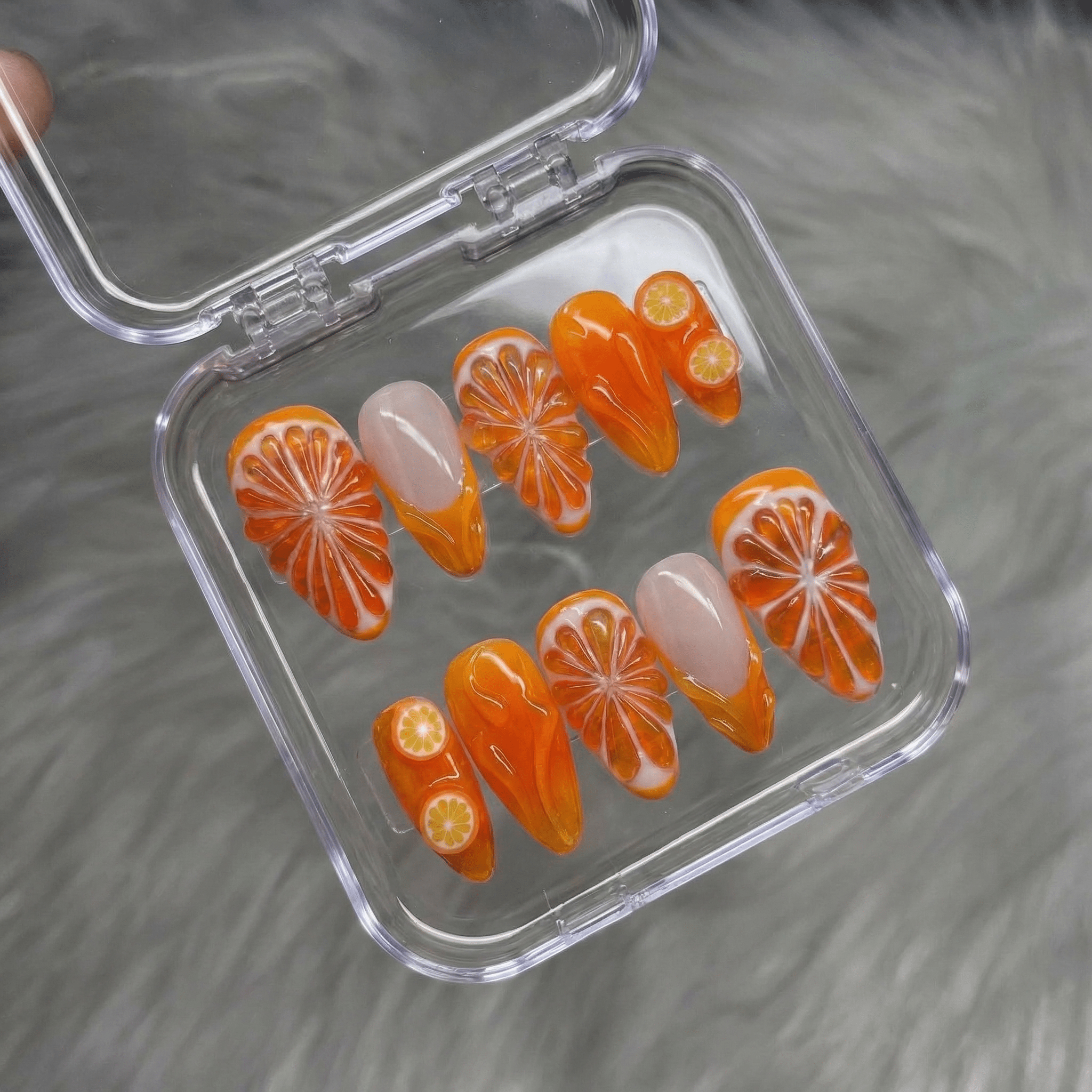 Citrus Glow nail design – handmade press-on nails by Handora
