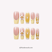 Citrus Plumeria floral press-on nails by Handora