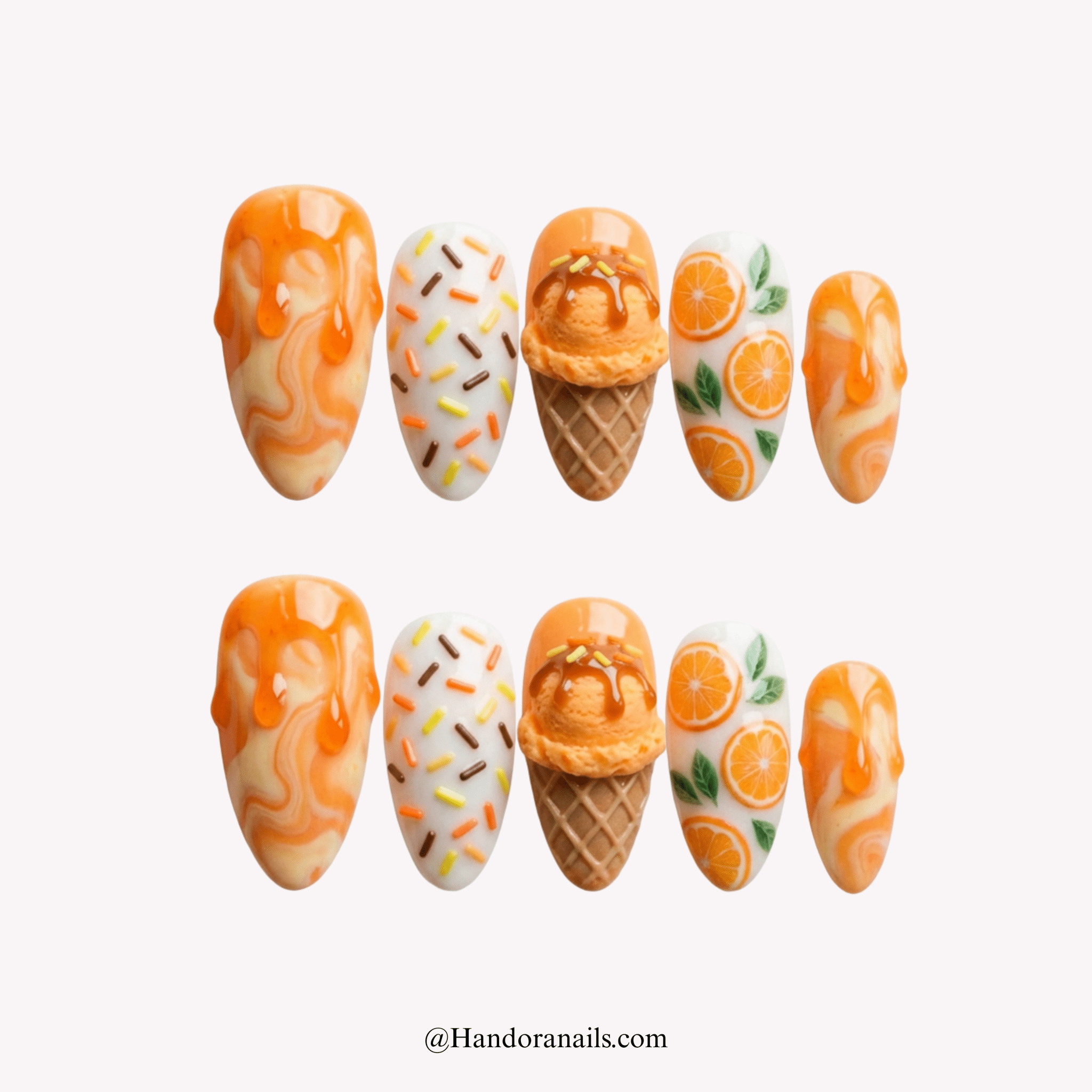 Citrus Sundae kawaii press-on nails by Handora