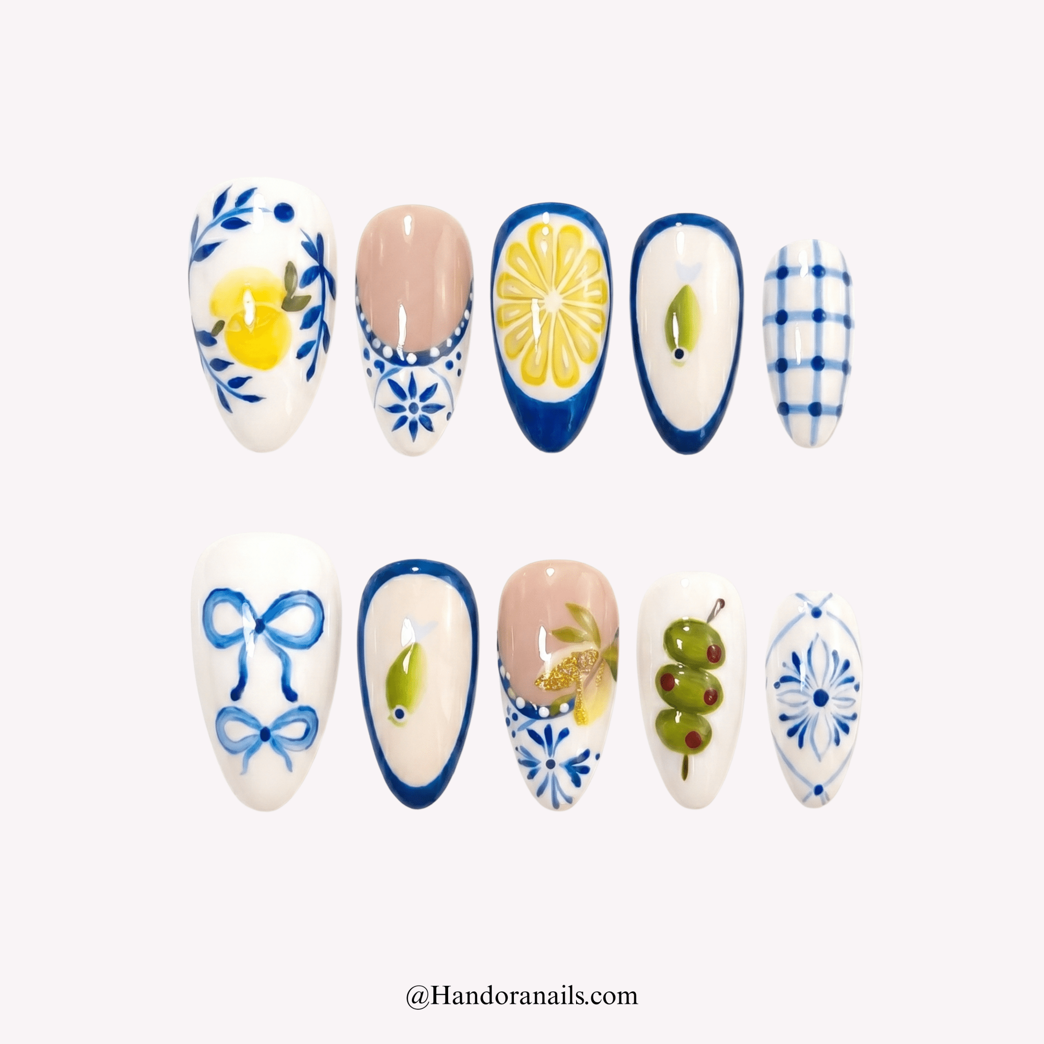 Citrus Tile almond press-on nails by Handora