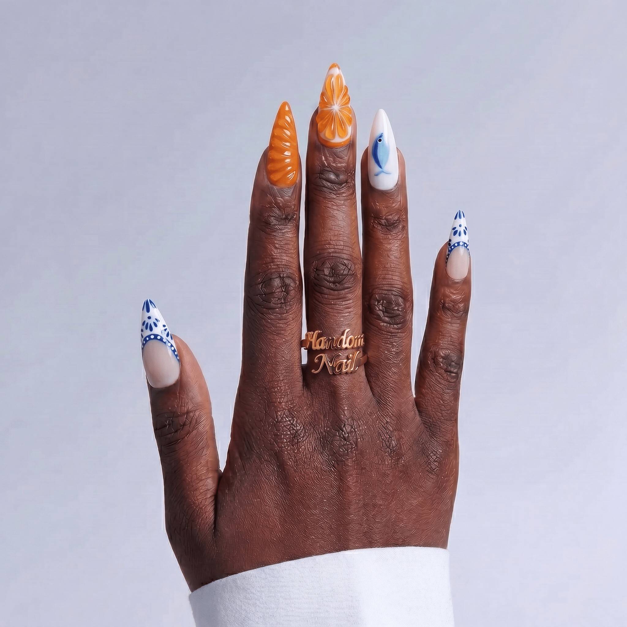 Citrus Voyage nail design – handmade press-on nails by Handora