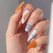 Citrus Voyage press-on nails – hand-painted reusable gel set by Handora