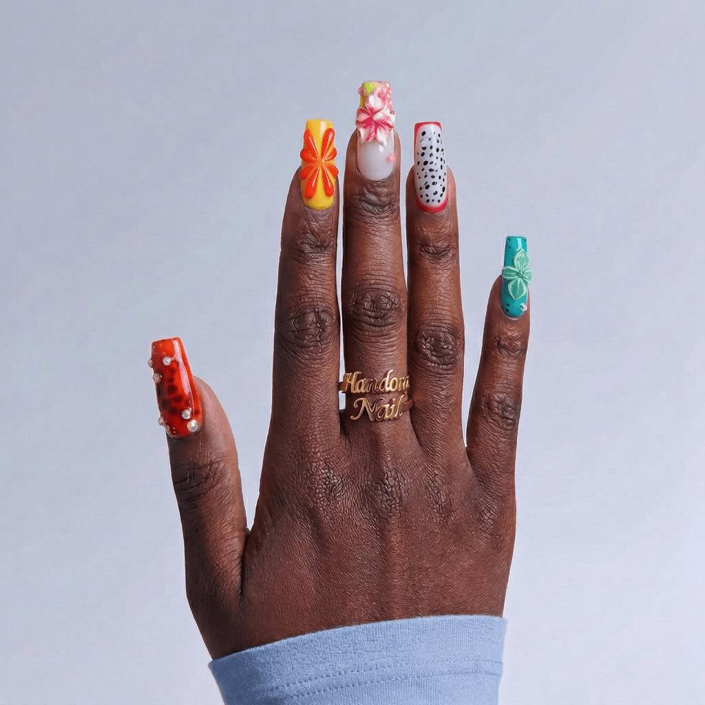 Citrus Zest nail design – handmade press-on nails by Handora