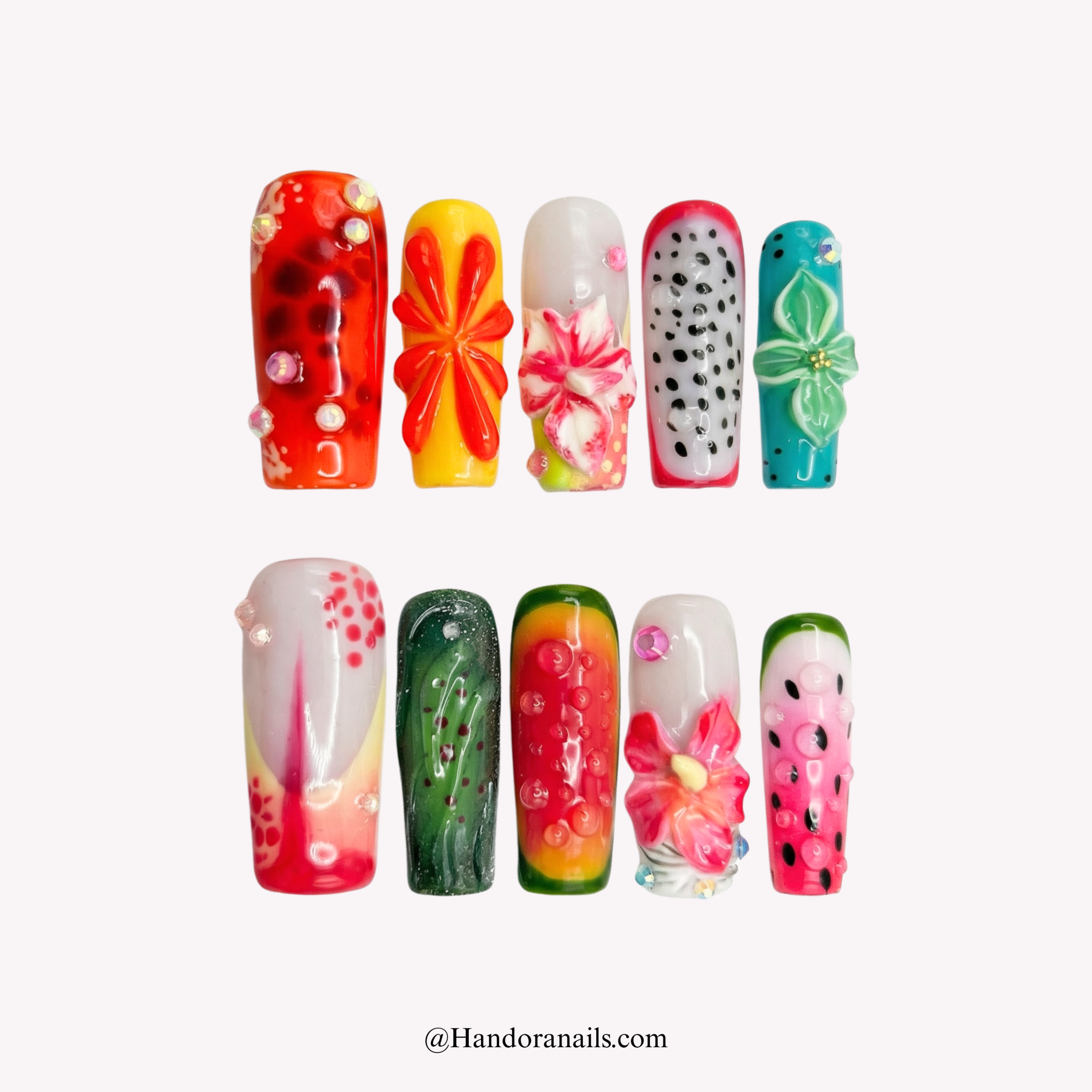 Citrus Zest almond press-on nails by Handora