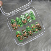 Clover Cat 3d nail design – handmade press-on nails by Handora