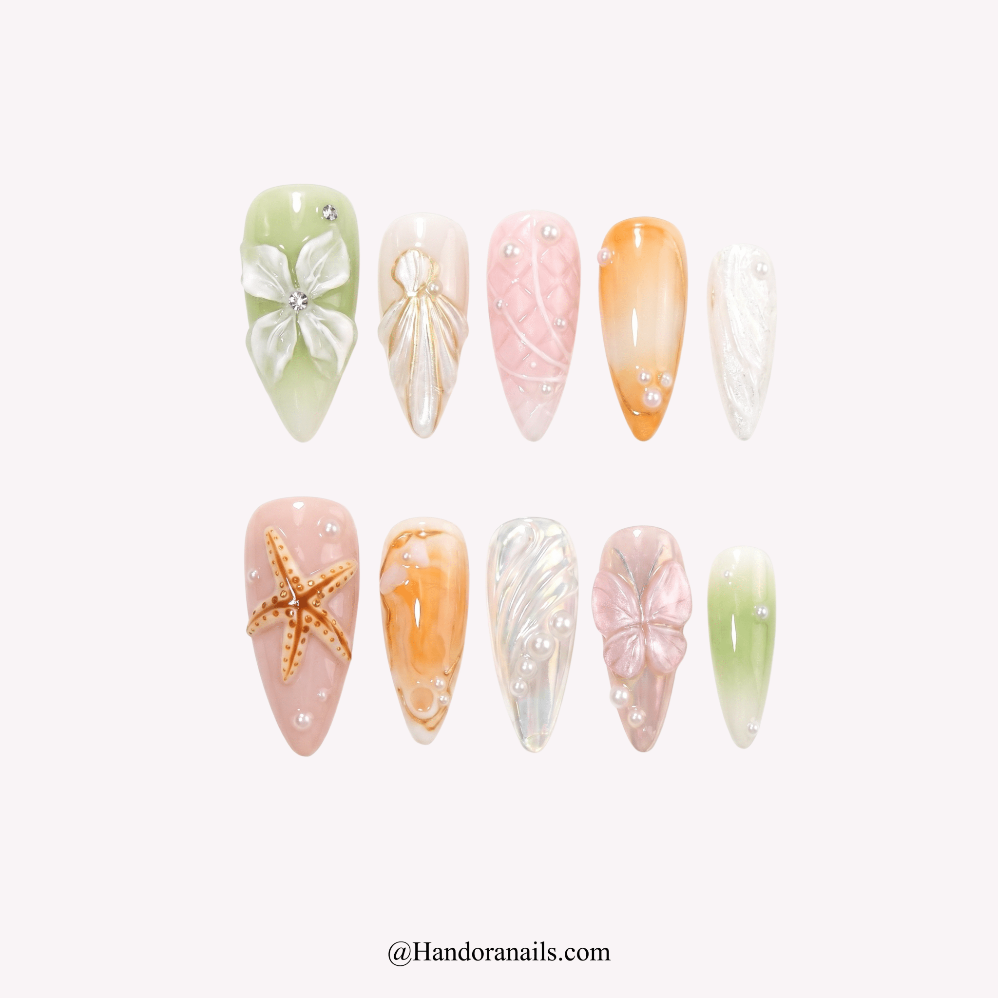 Coastal Charm floral press-on nails by Handora