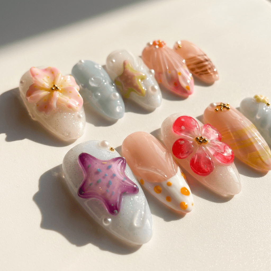 Coastal Wonders full press-on nail set – sizes XS–L by Handora