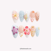 Coastal Wonders floral press-on nails by Handora