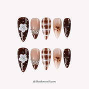 Cocoa Kawaii brown almond kawaii press-on nails by Handora