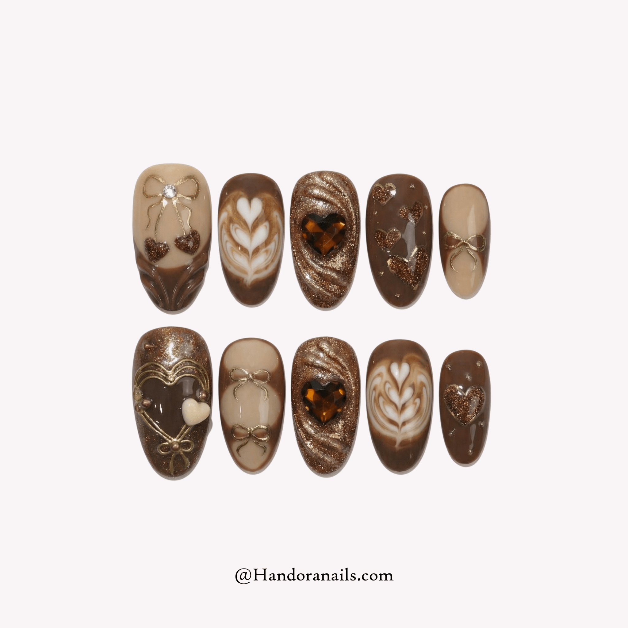 Cocoa Kisses press-on nails – design close-up by Handora