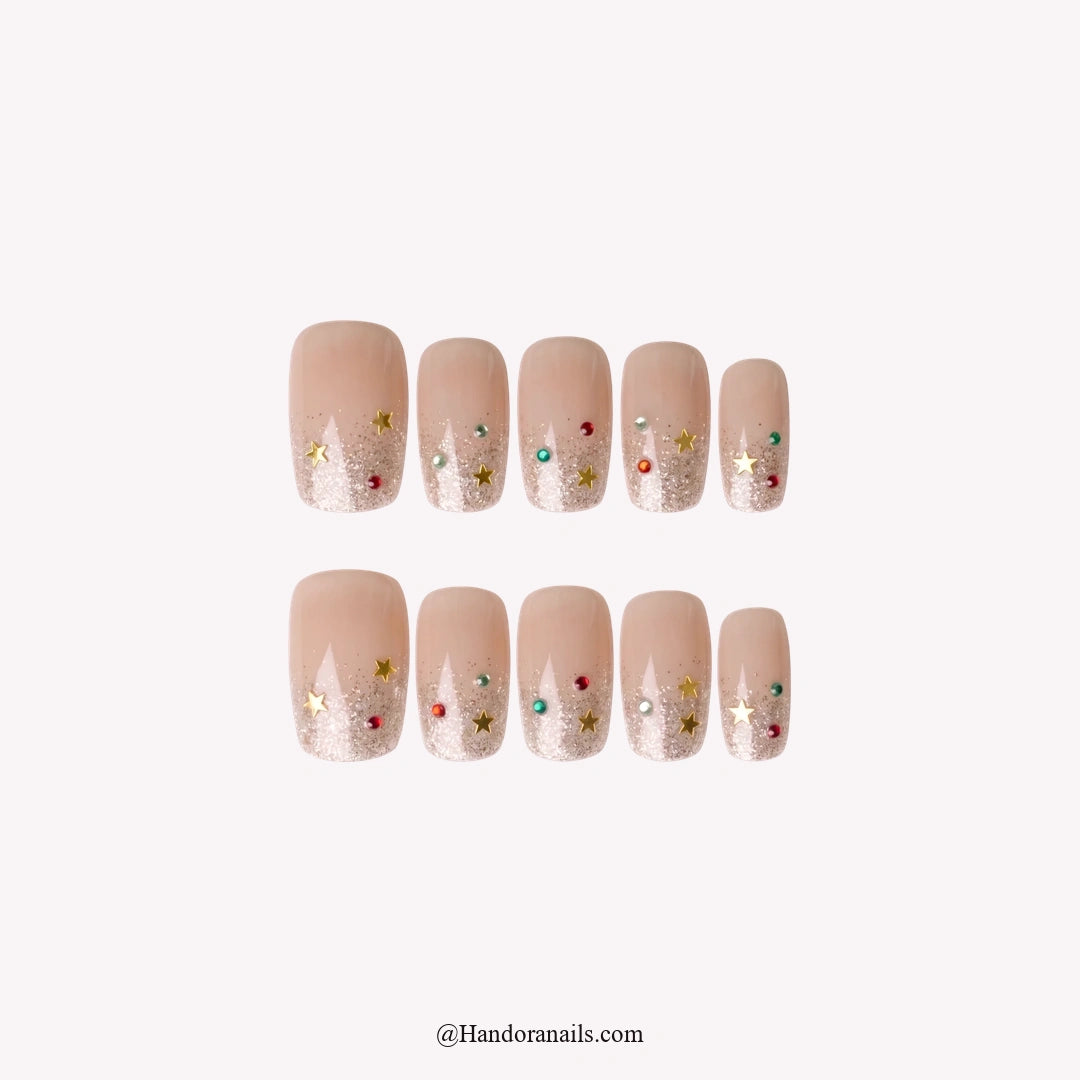Confetti Noel Christmas press-on nails - white background by Handora Nails